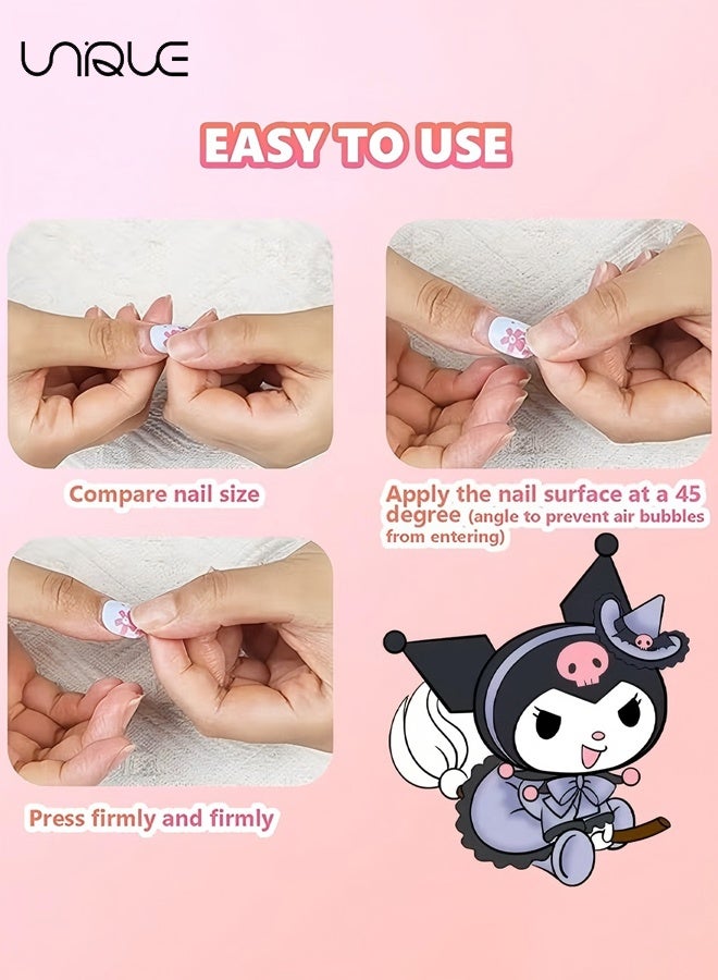 يونيك 4 مجموعات من الأظافر للفتيات - أظافر صناعية للصاق للأطفال، أطراف أظافر قابلة للإزالة برسومات كرتونية لطيفة مع أدوات مانيكير، مجموعة هدايا أظافر كاواي للفتيات - حفلة عيد ميلاد، نشاط فن الأظافر في البيت - Image 5